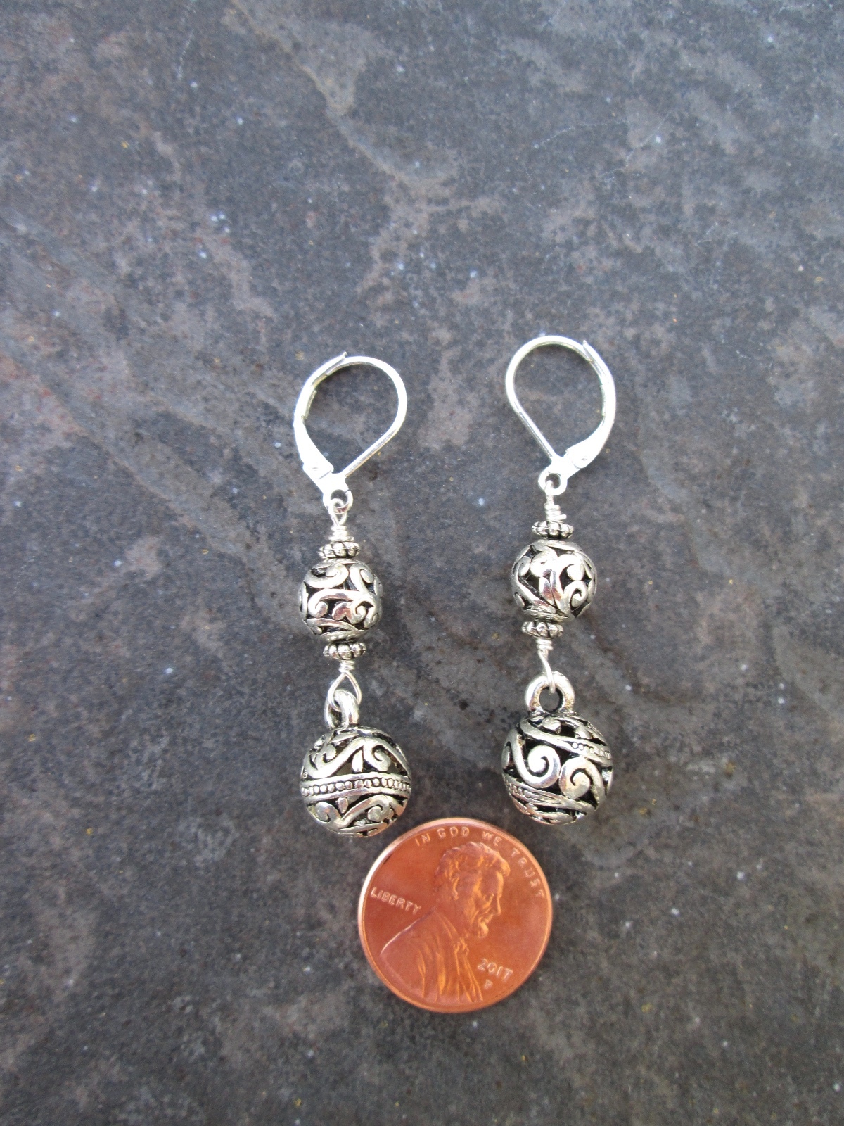 Silver Filigree Ball Earrings with Sterling Silver Leverbacks