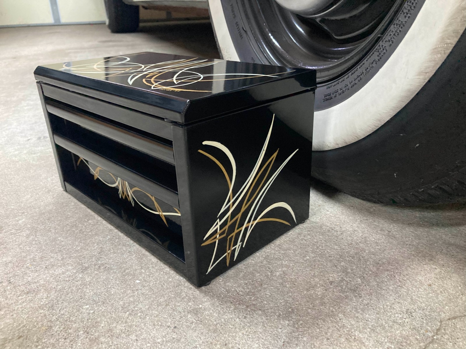 Black Mini Toolbox Hot Rod Pinstripes