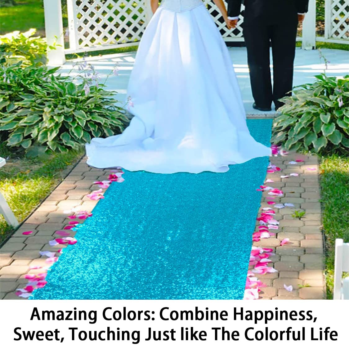 Sequin Aisle Runners 2Ft x 15Ft Turquoise Carpet Runner for Party Glitter Run...