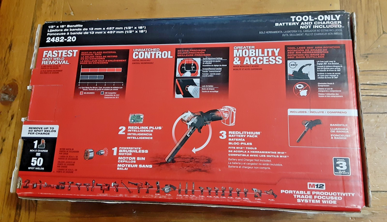 Milwaukee M12 FUEL 1/2" x 18" Cordless Bandfile (2482-20) TOOL ONLY - BRAND NEW