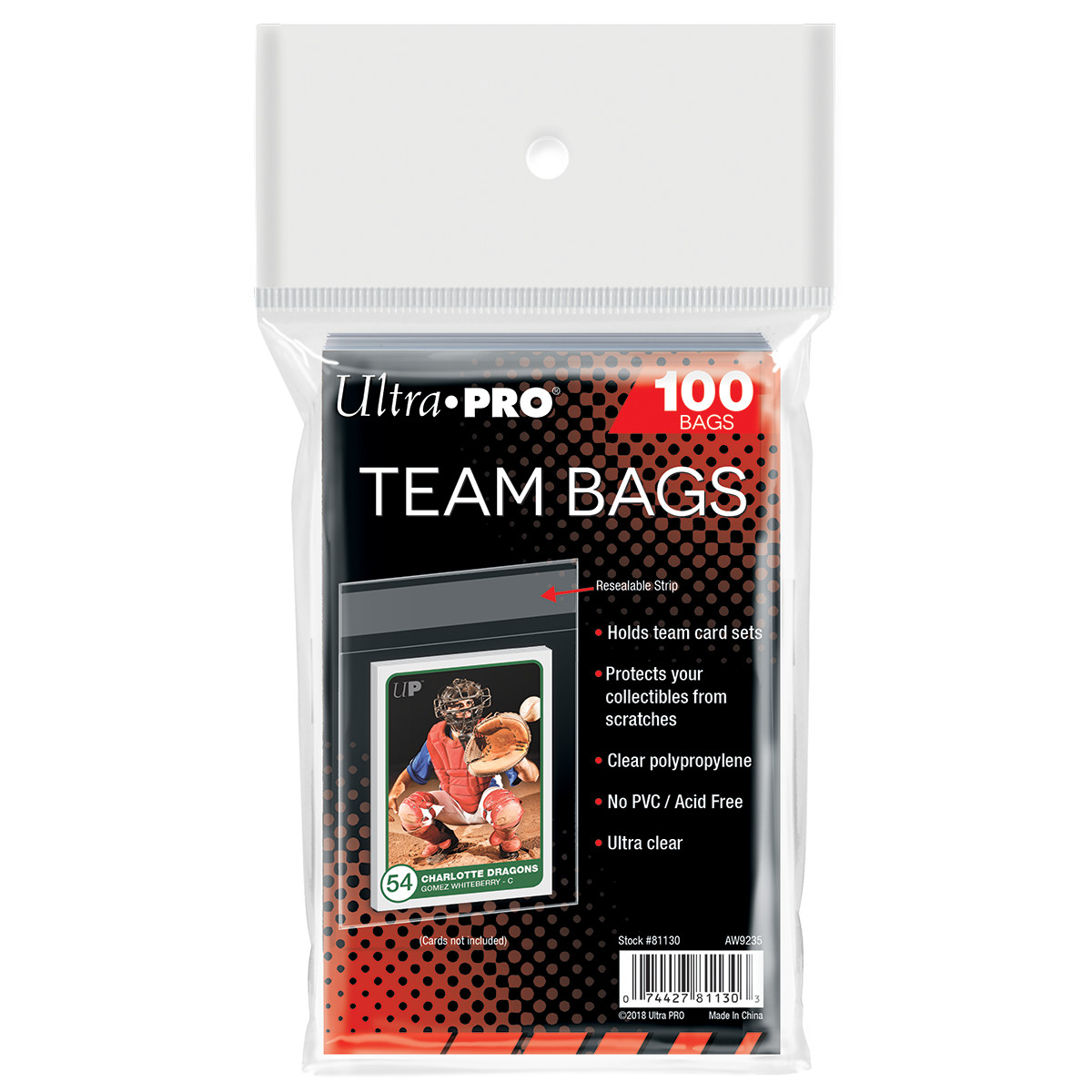 Ultra PRO 100 Count Team Bags Resealable Sleeves Trading Cards Holder Protector