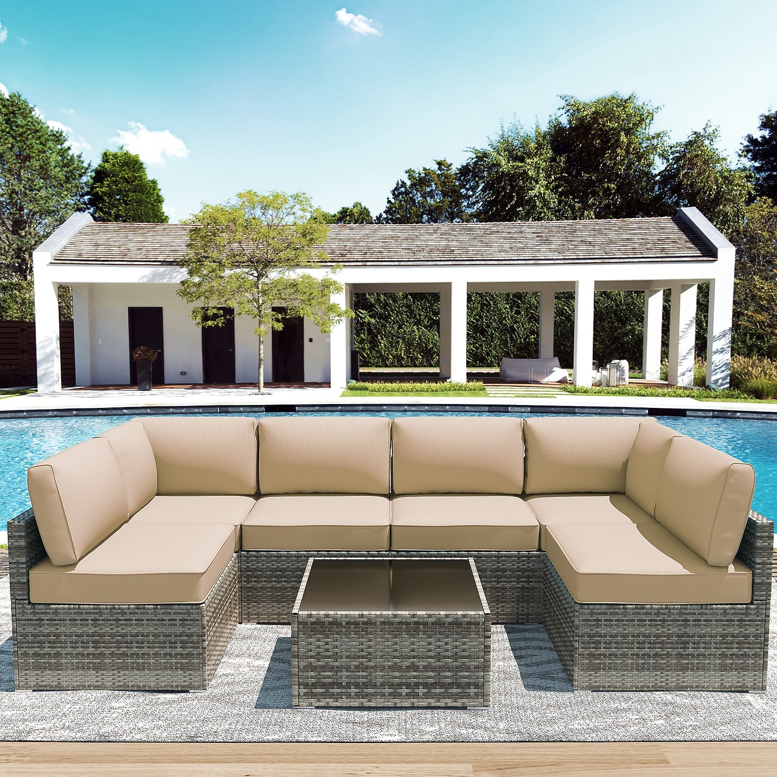 Outdoor Cushions Set Of 14 For 7 Pieces Sectional Rattan Conversation Sets