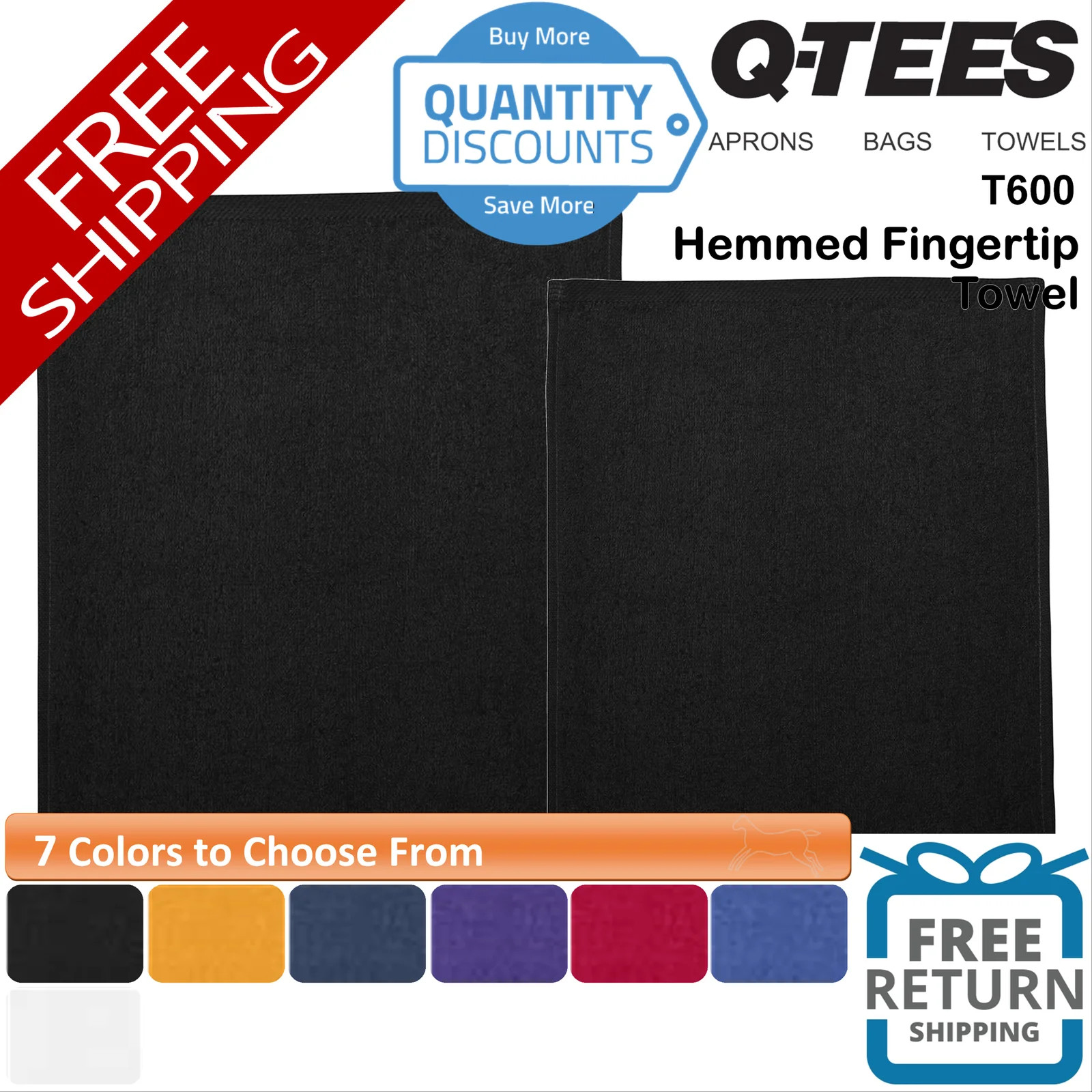 🔥 6 Pack Q-tees Hemmed Fingertip Towel 100% cotton 11 x 18" Cleaning T600