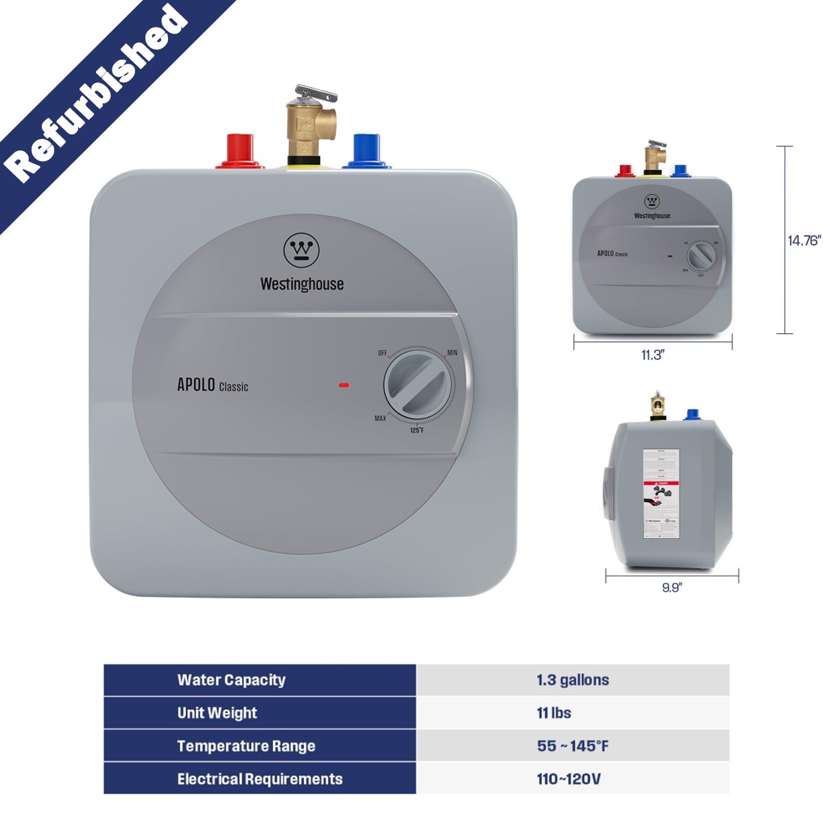 1.3 Gal Electric Mini-tank Water Heater 1440W Under Sink Water Heater - Used