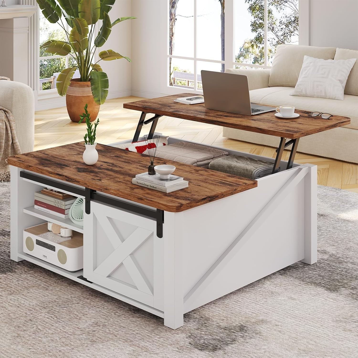 31.5" Lift Top Coffee Table with Storage, Farmhouse Square Coffee Table