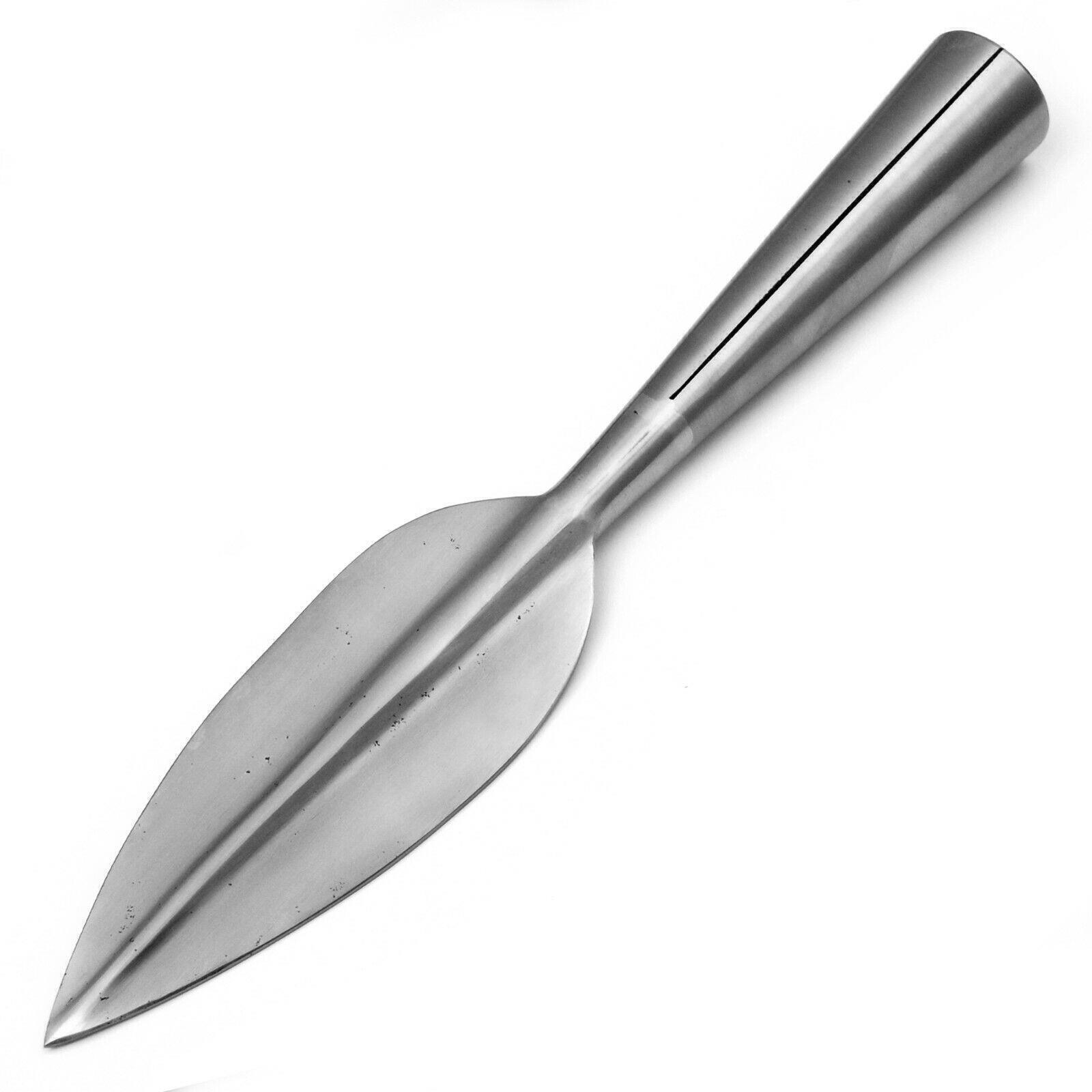 Medieval Warrior Functional Aella Leaf Shaped War Spear Point Head Carbon Steel