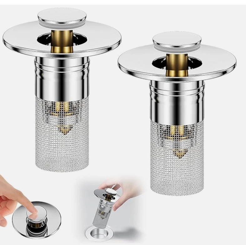4 PACK Bathroom Sink Stopper Hair Catcher Pop Up Sink Drain Strainer 304 Filter