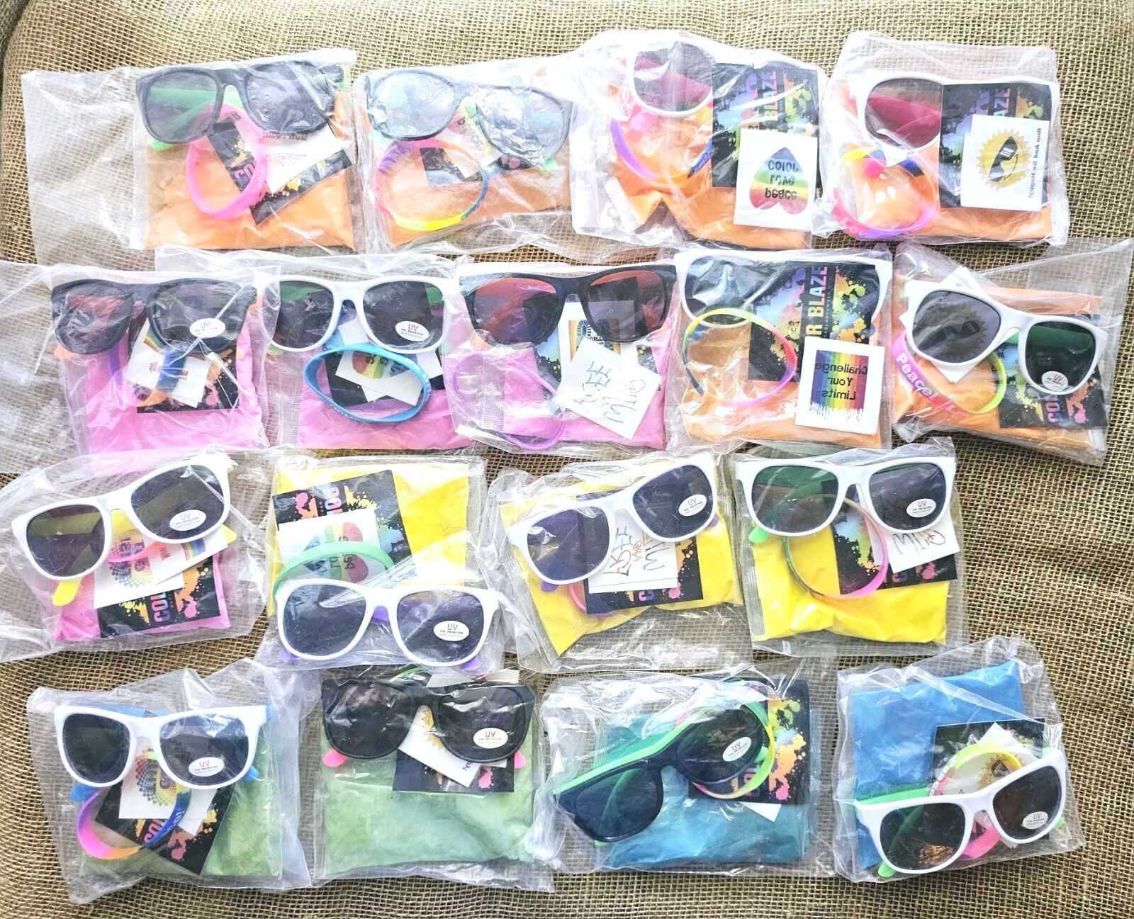 17 Color Blaze Holi Party Kits Color Powders. Sunglasses, Bracelet & Tatoo...