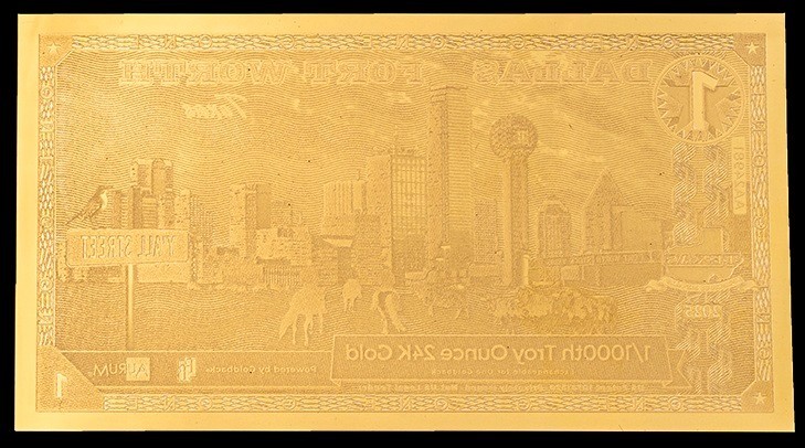 2025 Dallas Fort Worth, TX Texas Goldback Gold Backs Aurum .999 Fine Gold Gem BU