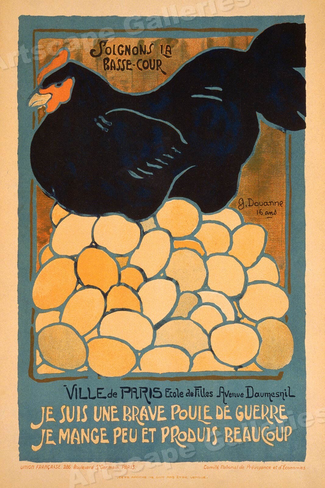1917 "Brave Chicken of War" Vintage Style WWI French War Poster - 24x36