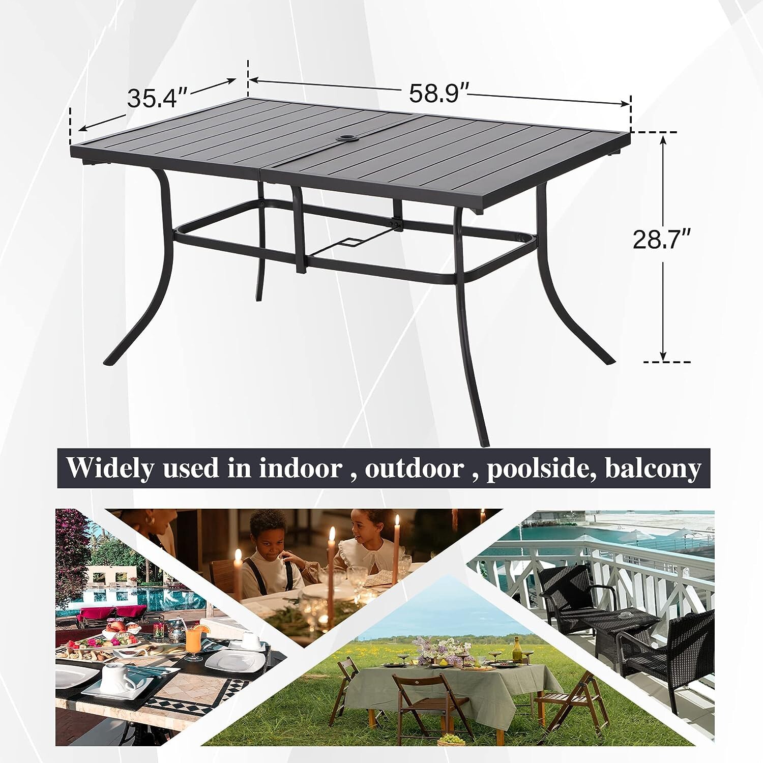 Outdoor Patio Tables with 1.9" Umbrella Hole Metal Rectangular 6 Person Table US