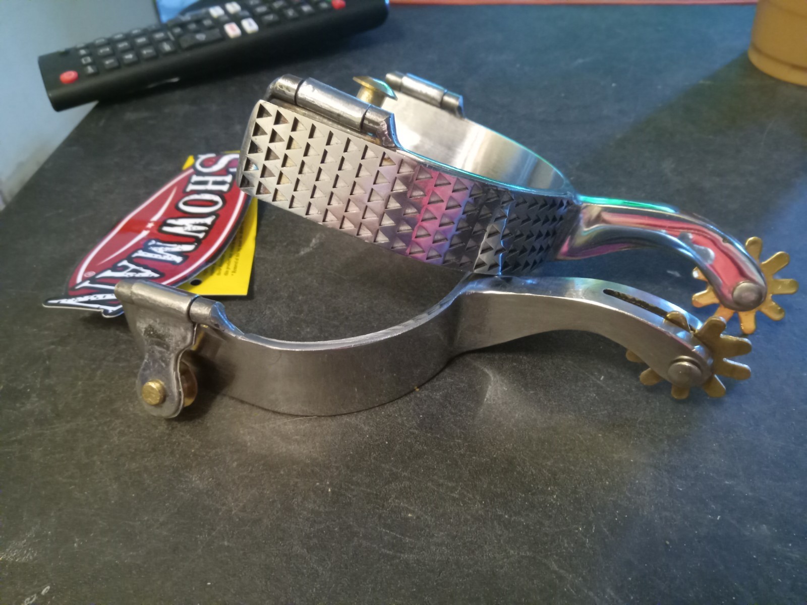 New Western chrome spurs brass rowels rasp