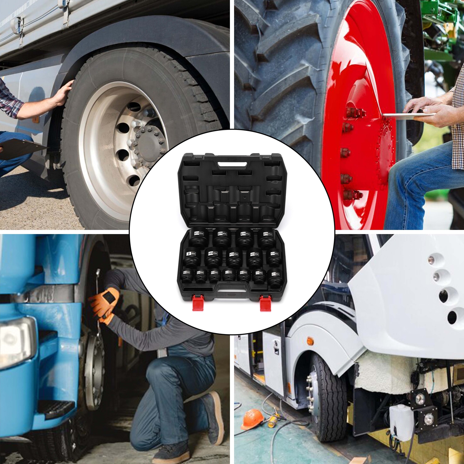 16PCS 1/2" Drive Shallow Spindle Axle Nut Impact Socket Set 6-Point Large CR-MO