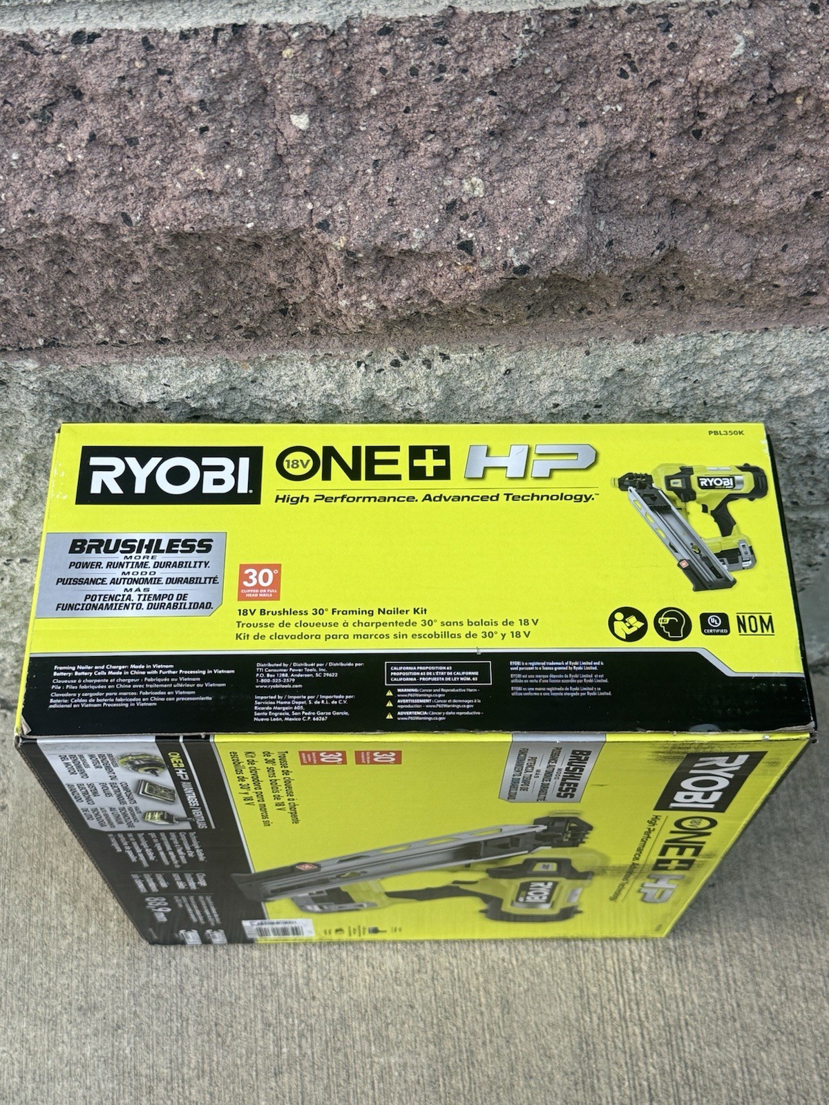 New Ryobi ONE+ HP 18V Brushless 30° Framing Nailer 4.0 Ah HP Battery + Charger