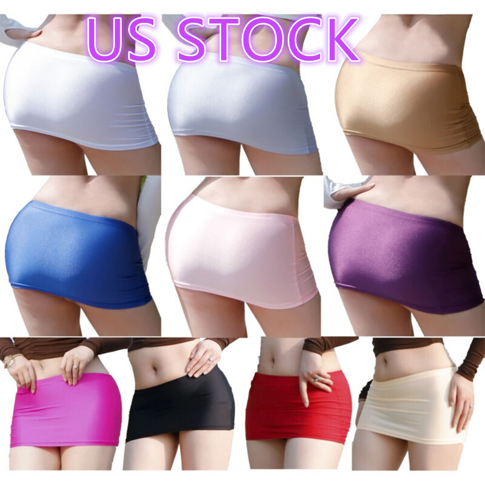 Womens Mini Skirt Gloosy Tight Low Waist Package Hip See Through Micro Skirt