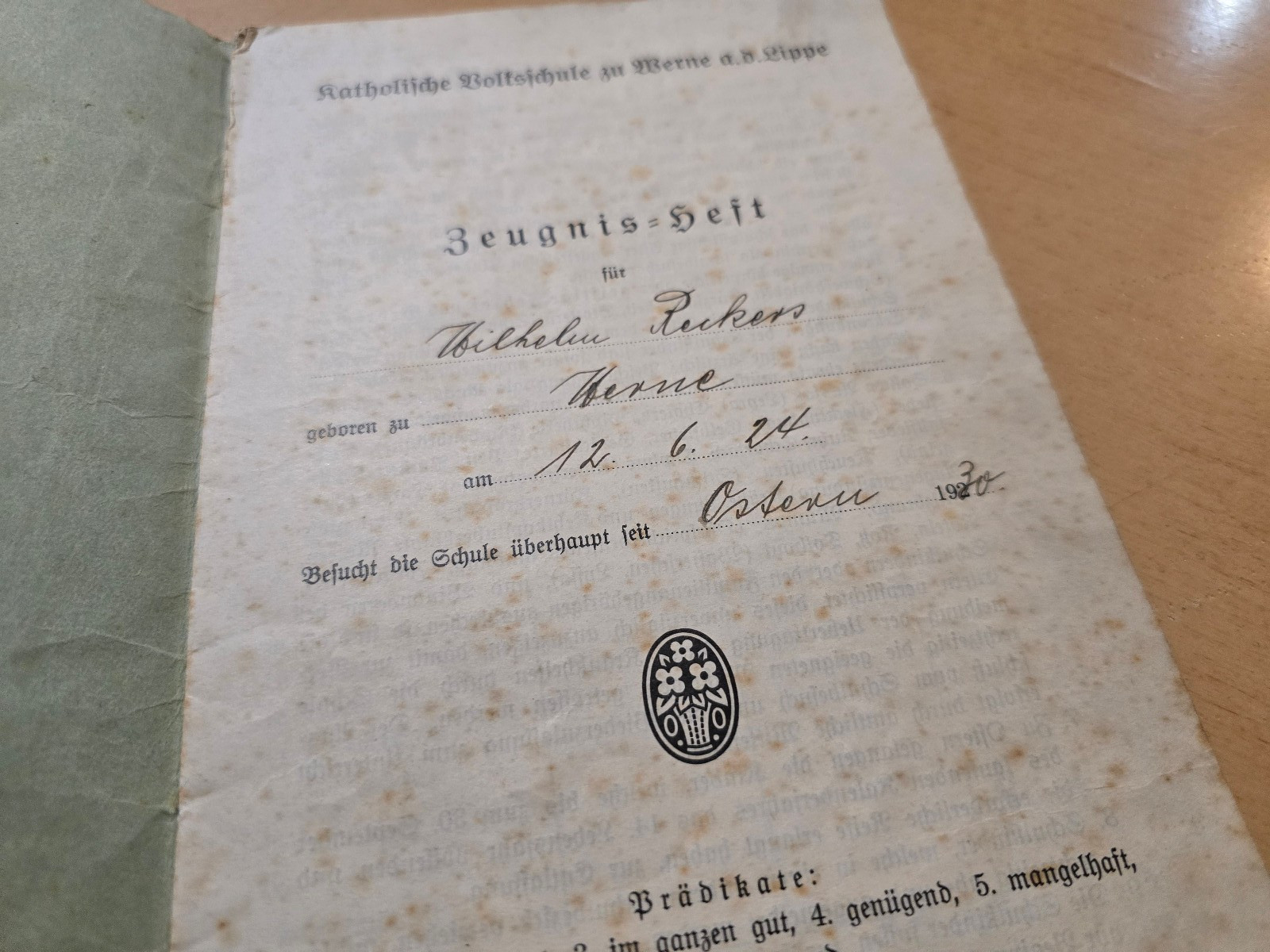 1930–1937 Third Reich Jugend German School Report Book Zeugnis Heft Wilhelm Reck