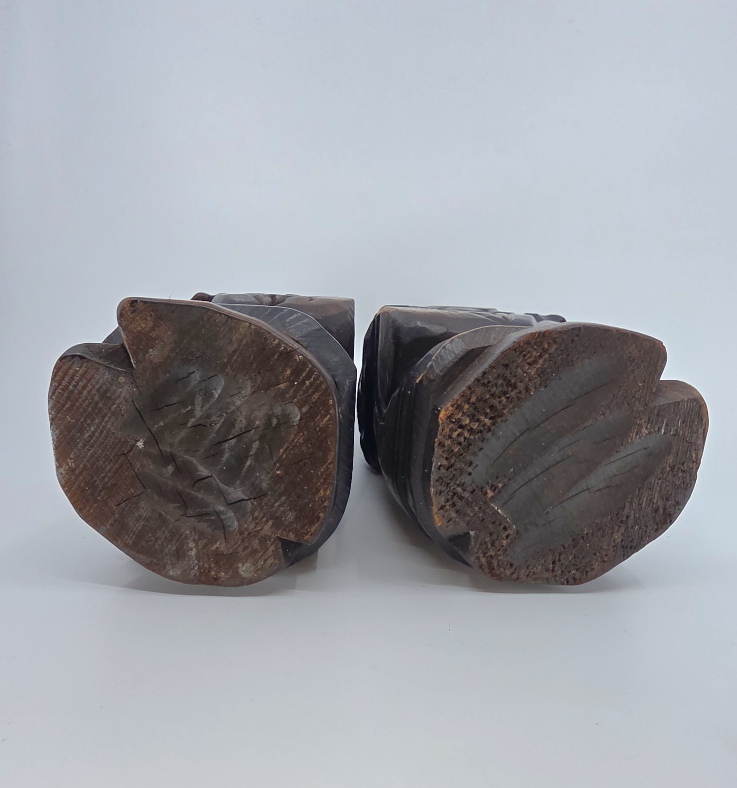 Pair Of Vintage Japanese Hokkaido Ainu Nipopo Hand Carved Wooden Statues 9"