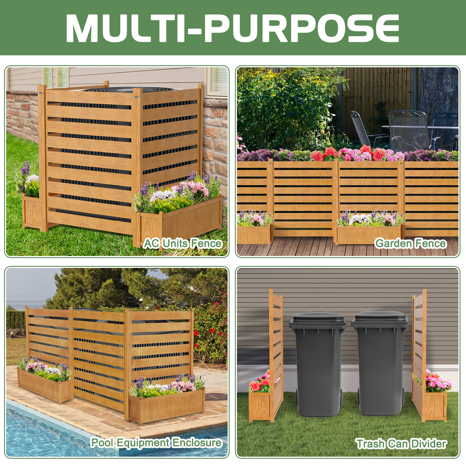 NAIZEA 3 Panels 36"Wx45"H Air Conditioner Fence Privacy Screen with Planter Box