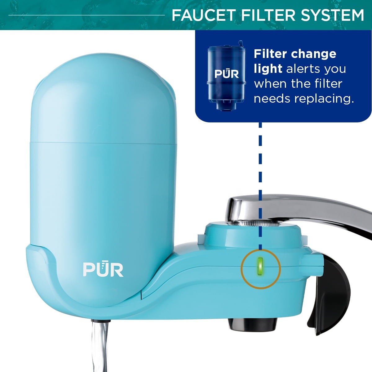 PUR Plus Faucet Mount Water Filter System, FM2700G, Sea Glass