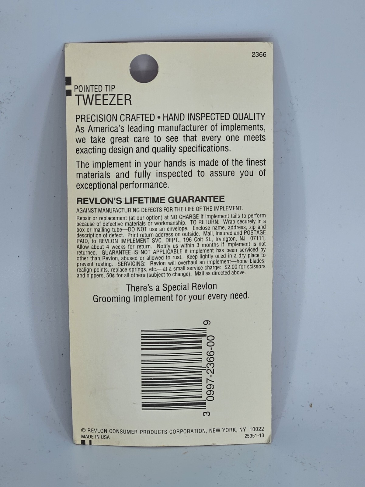 Revlon Pointed Tip Tweezer 2366 Cards are Imperfect