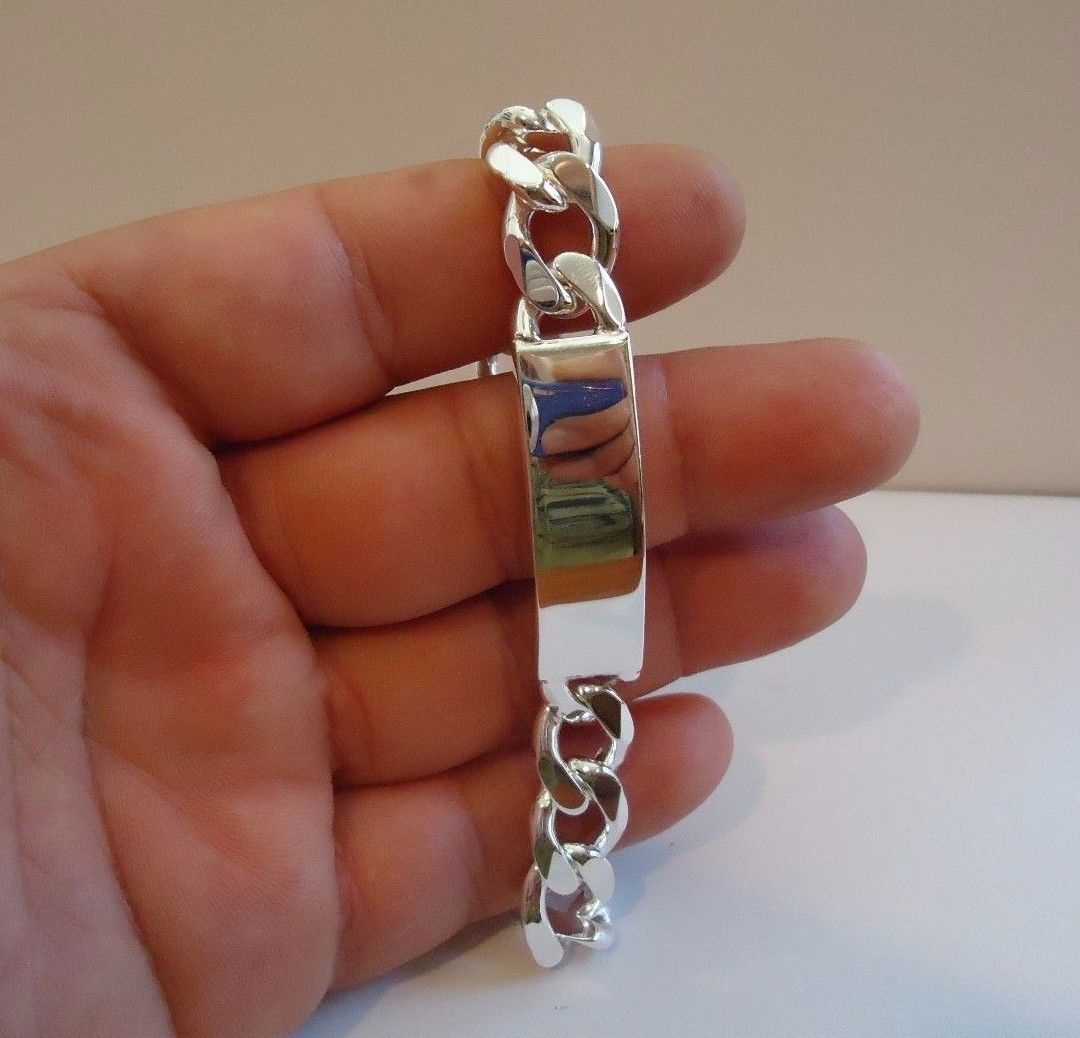 925 STERLING SILVER CUBAN LINK ID GENTLEMAN'S BRACELET/ 9'' LONG /MADE IN ITALY
