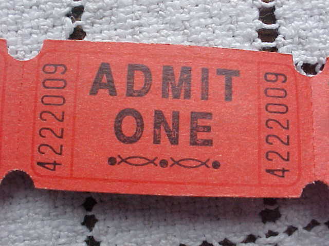 Raffle Ticket Red Admit One Lot 100 Ticket is Numbered Good Date Sold Only