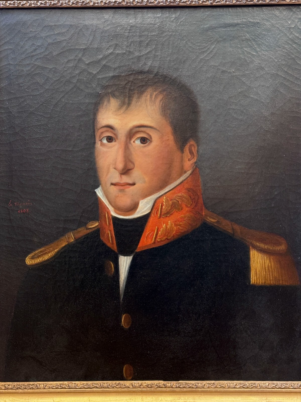 1803 Hand Painted Signed Portrait Napoleon Navy Officer Waterloo Battle War