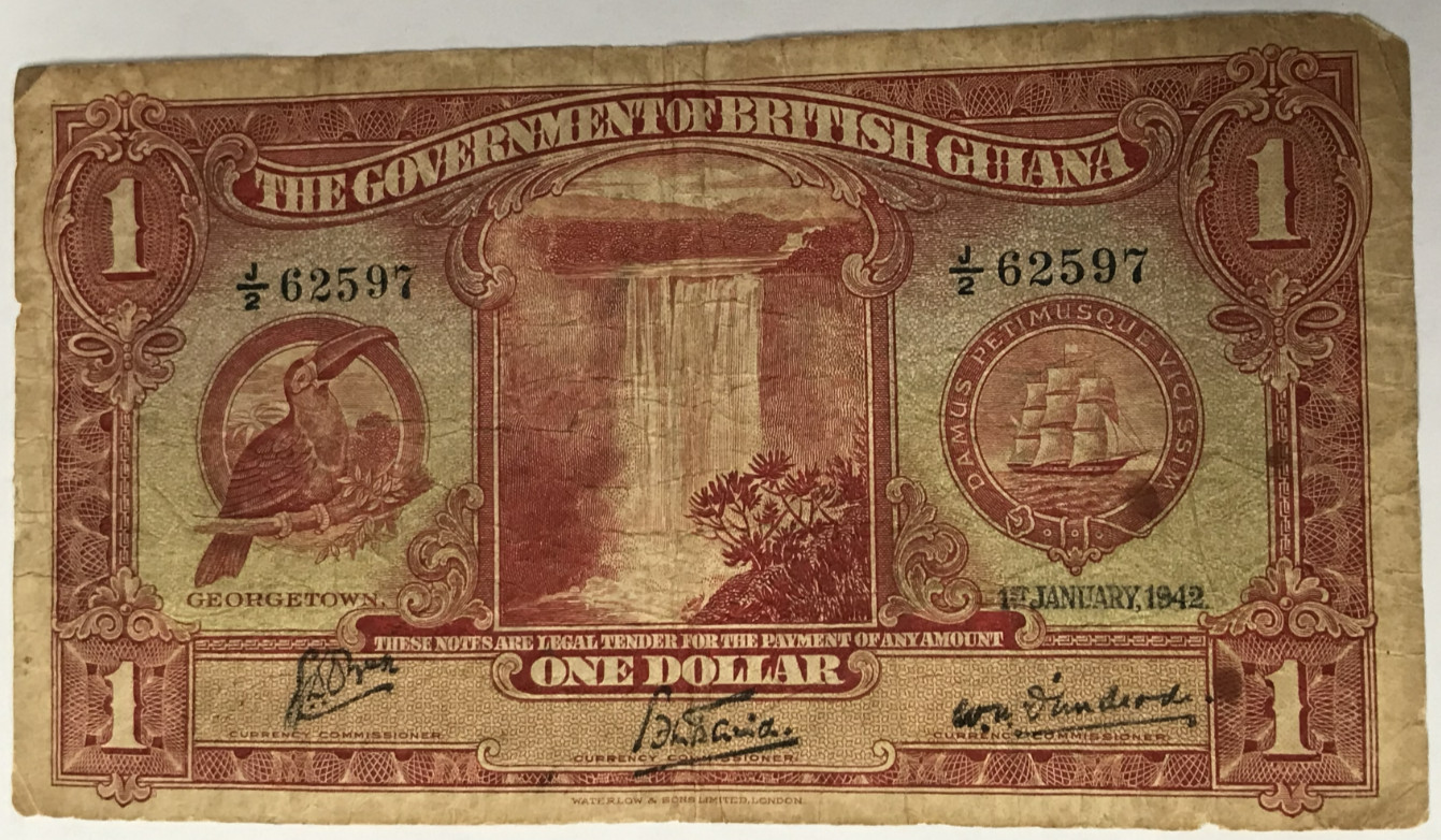 1942 1st January $1 - One Dollar - British Guiana P-12c - VG Very Good