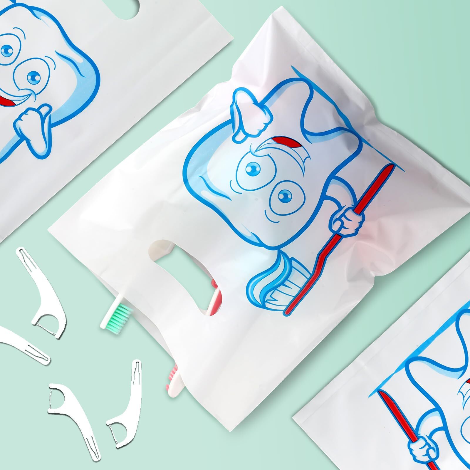 300 Pcs Tooth Merchandise Bags with Handles Plastic Dental Bags for Patients