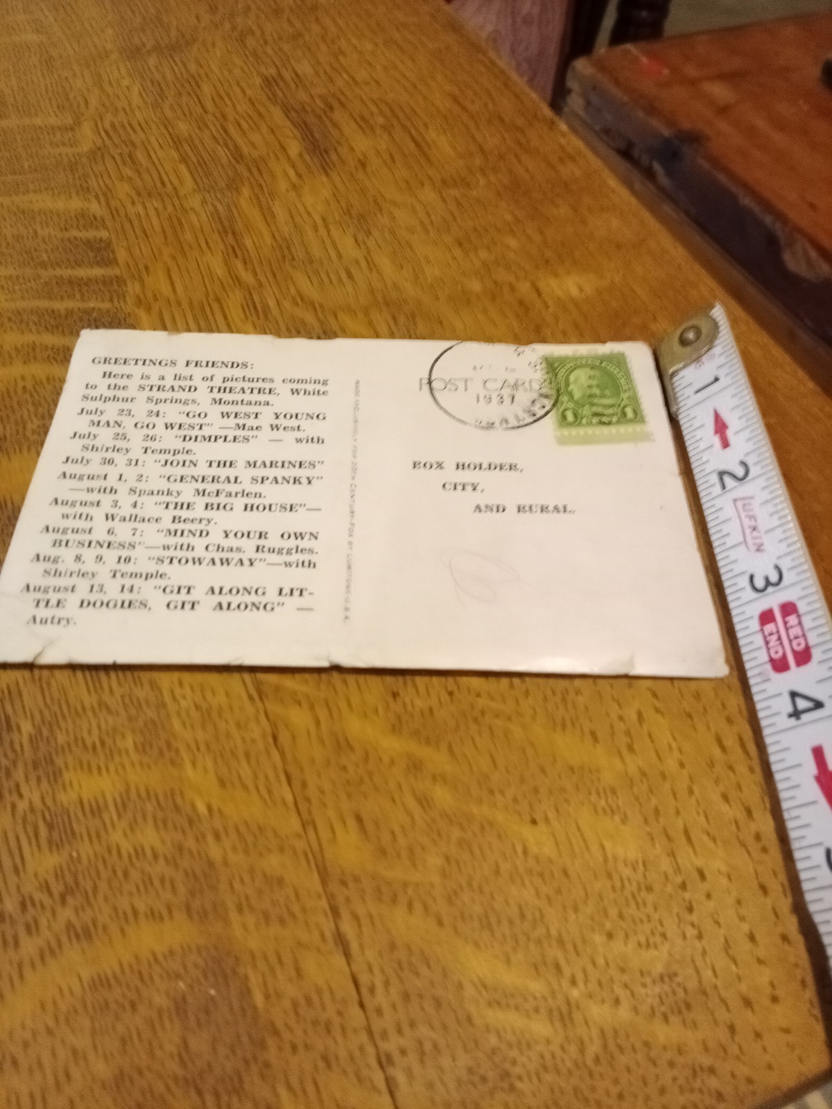 1937 US 1 Cent Green Franklin Stamp on Postcard with Shirley Temple Image