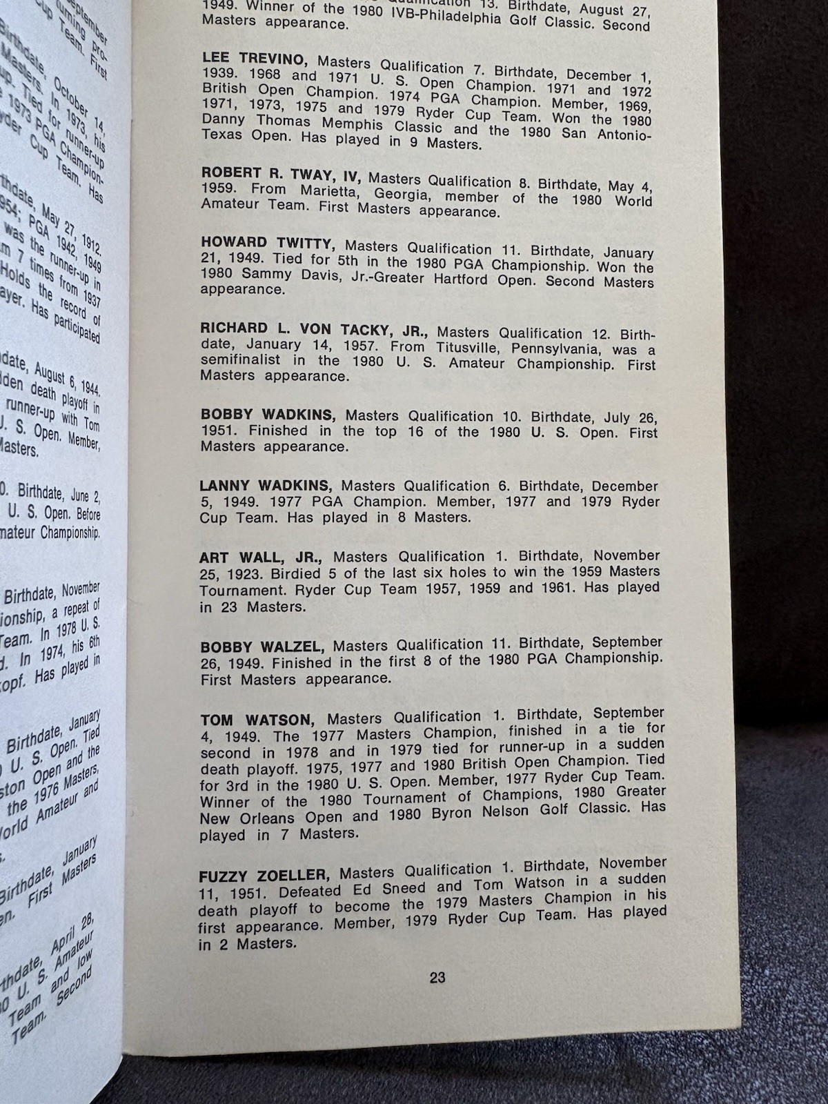 1981 Masters Badge & Spectator Guide Tom Watson Wins His 2nd Green Jacket!