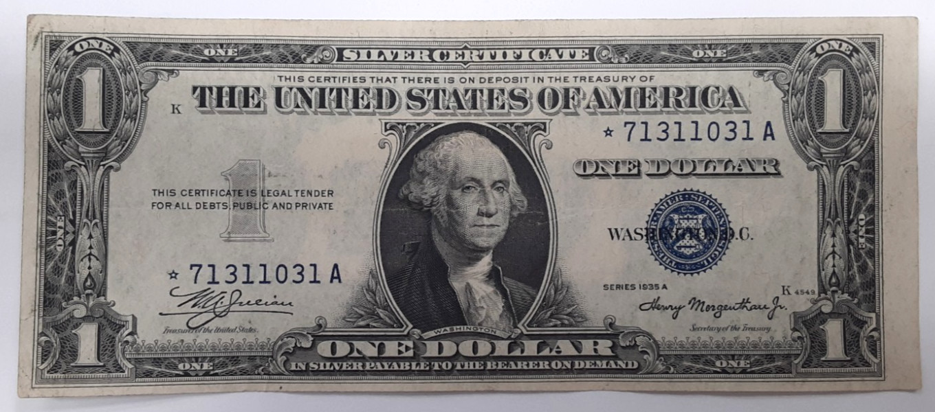 Series 1935-A $1 Silver Cert. *STAR* Note Julian/Morgenthau Sigs Fr#1608* VF+