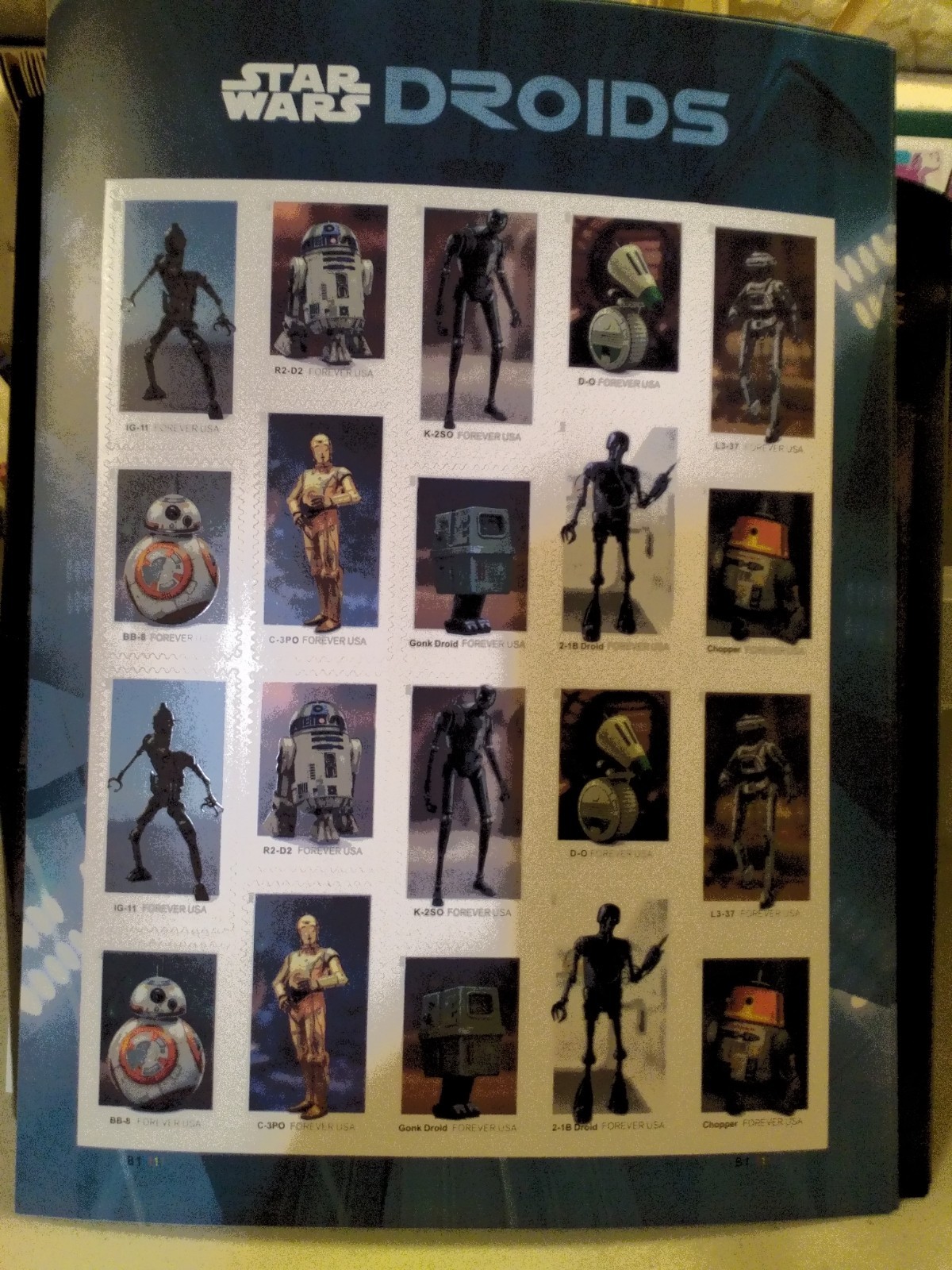 20 US Forever Star Wars Droids Stamps,  Mint, Unused,. Free shipping