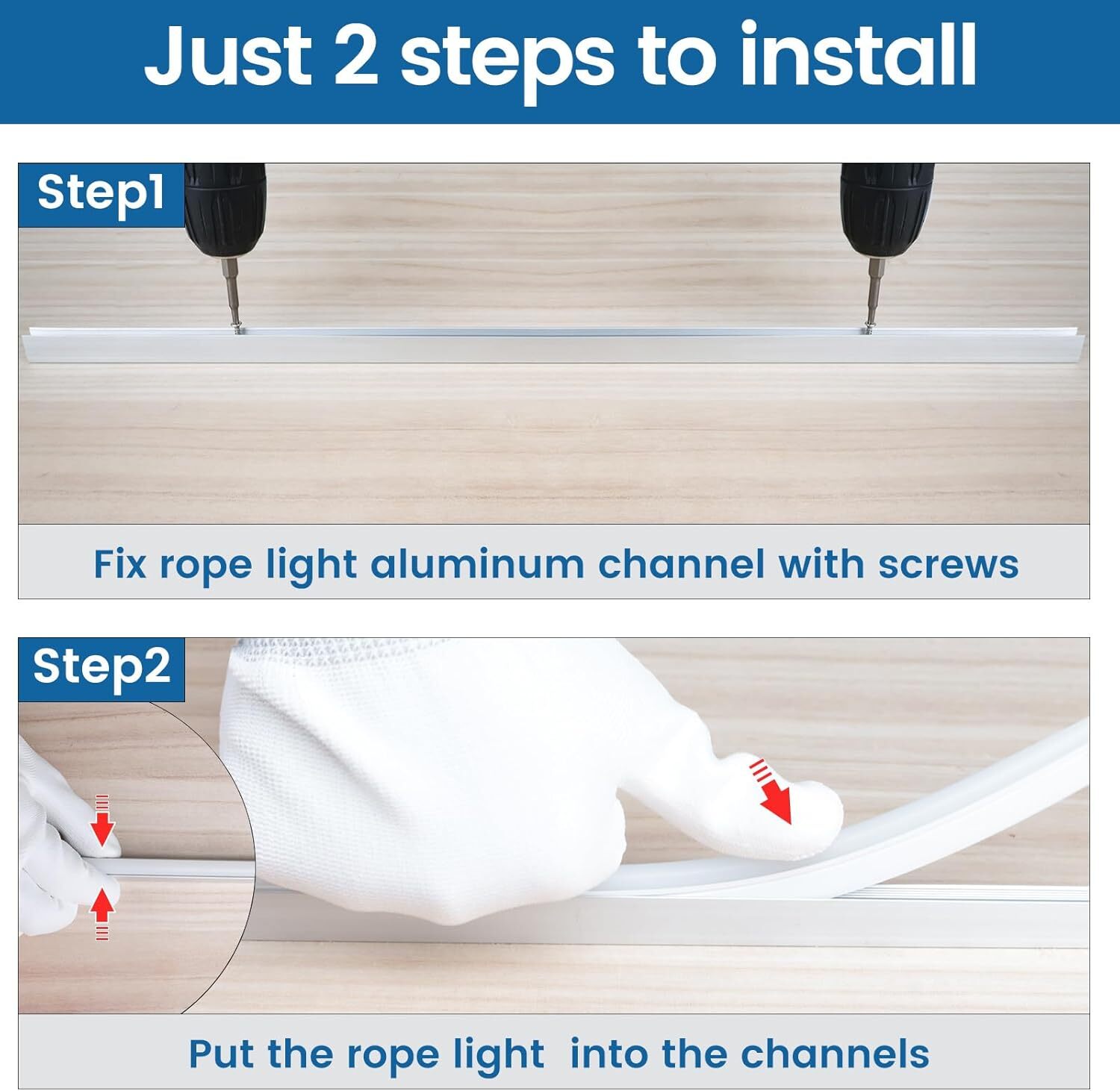 1m-2.5m Aluminum Clip Light Channel Mounting Bracket for 8x16mm Rope Lights