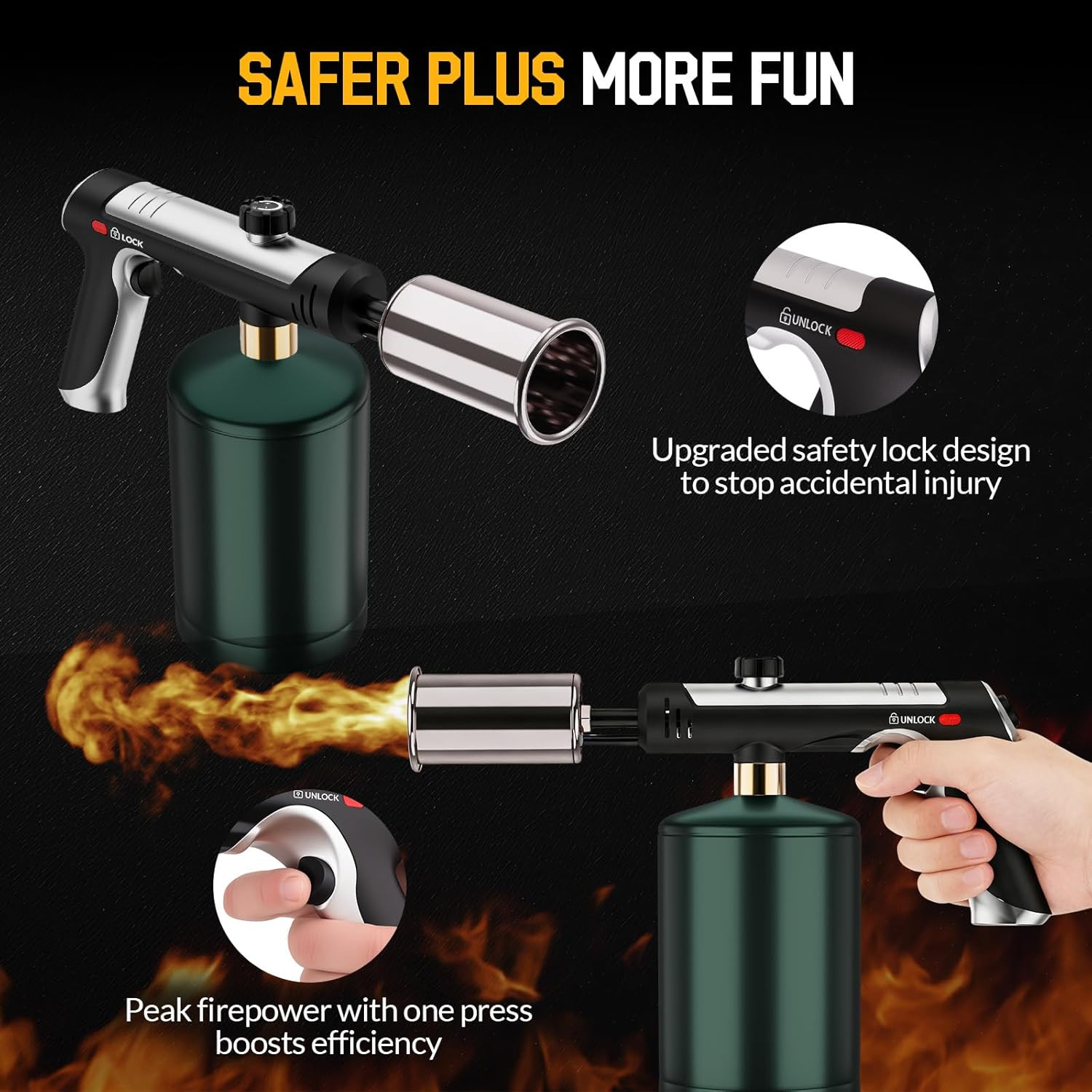 Propane Torch with One-Click Max Fire, Flame Thrower Gun Charcoal Lighter with a