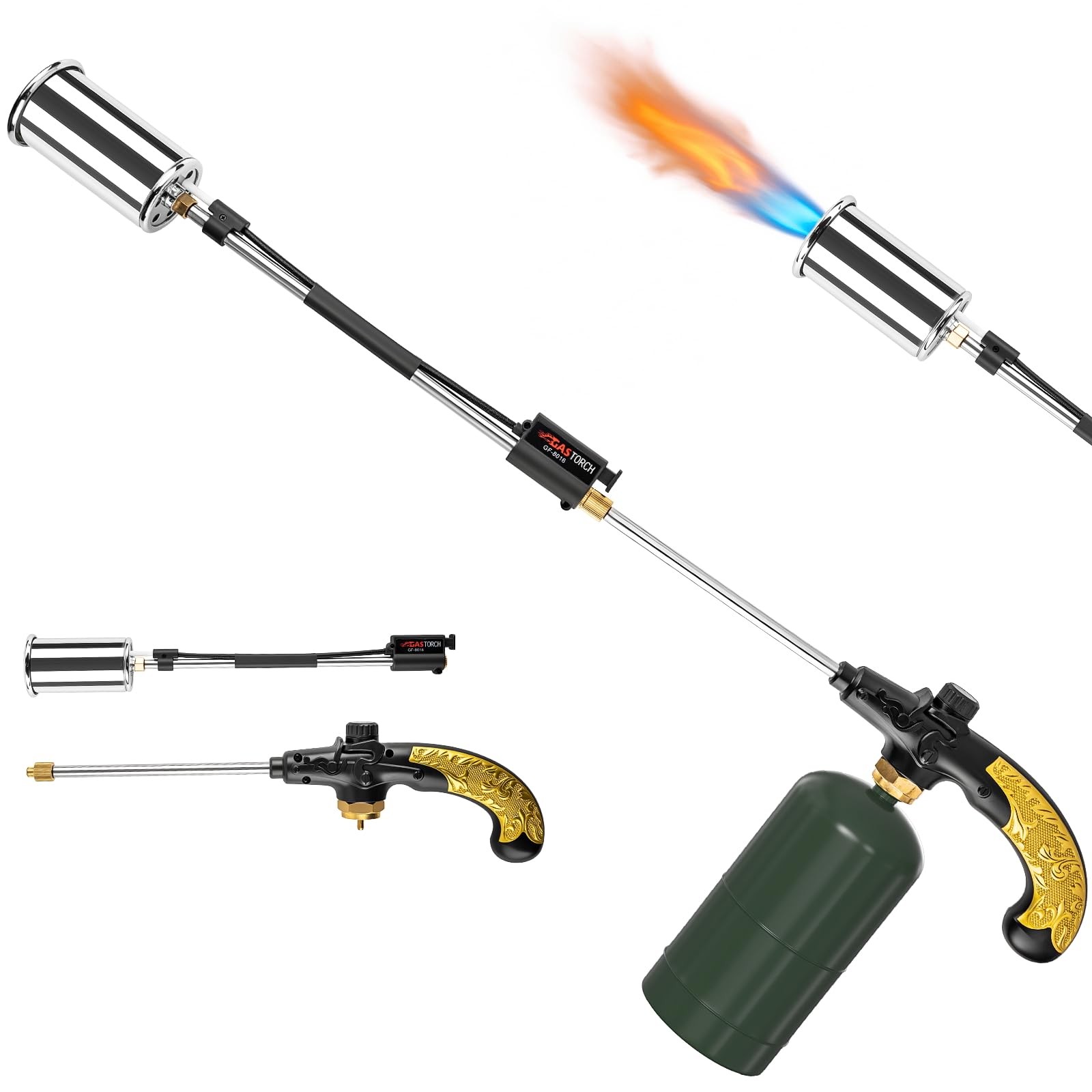 Propane Torch Weed Burner, Adjustable flame thrower with Detachable Handle, B...
