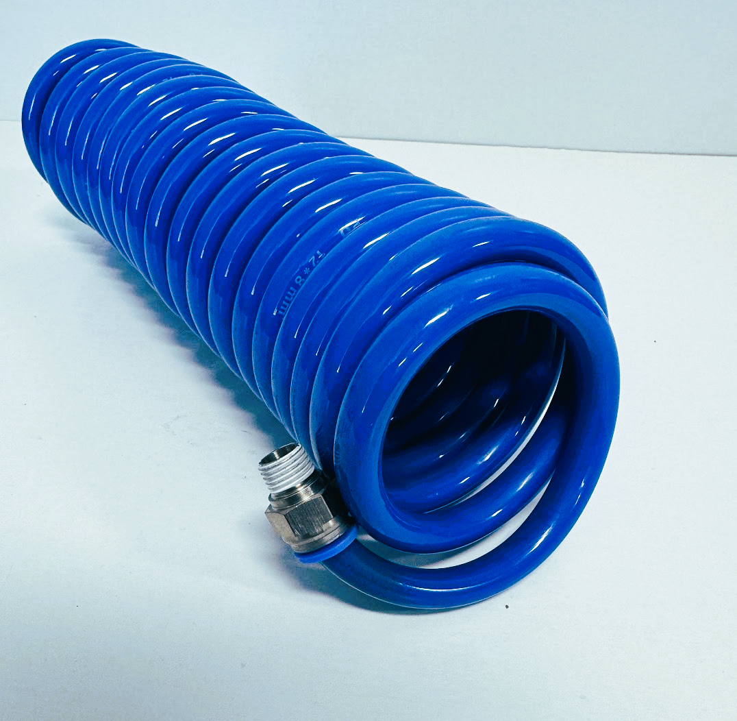 2 PACK! Recoil Air Hose 12' - 1/4" Fittings Polyurethane PU - Blue NEW