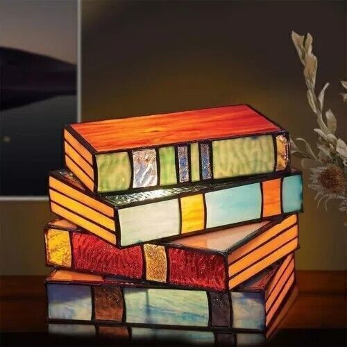 Stained Resin Stacked Books Lamp Tiffany Style Table Lamp Home Decor Book Lamps
