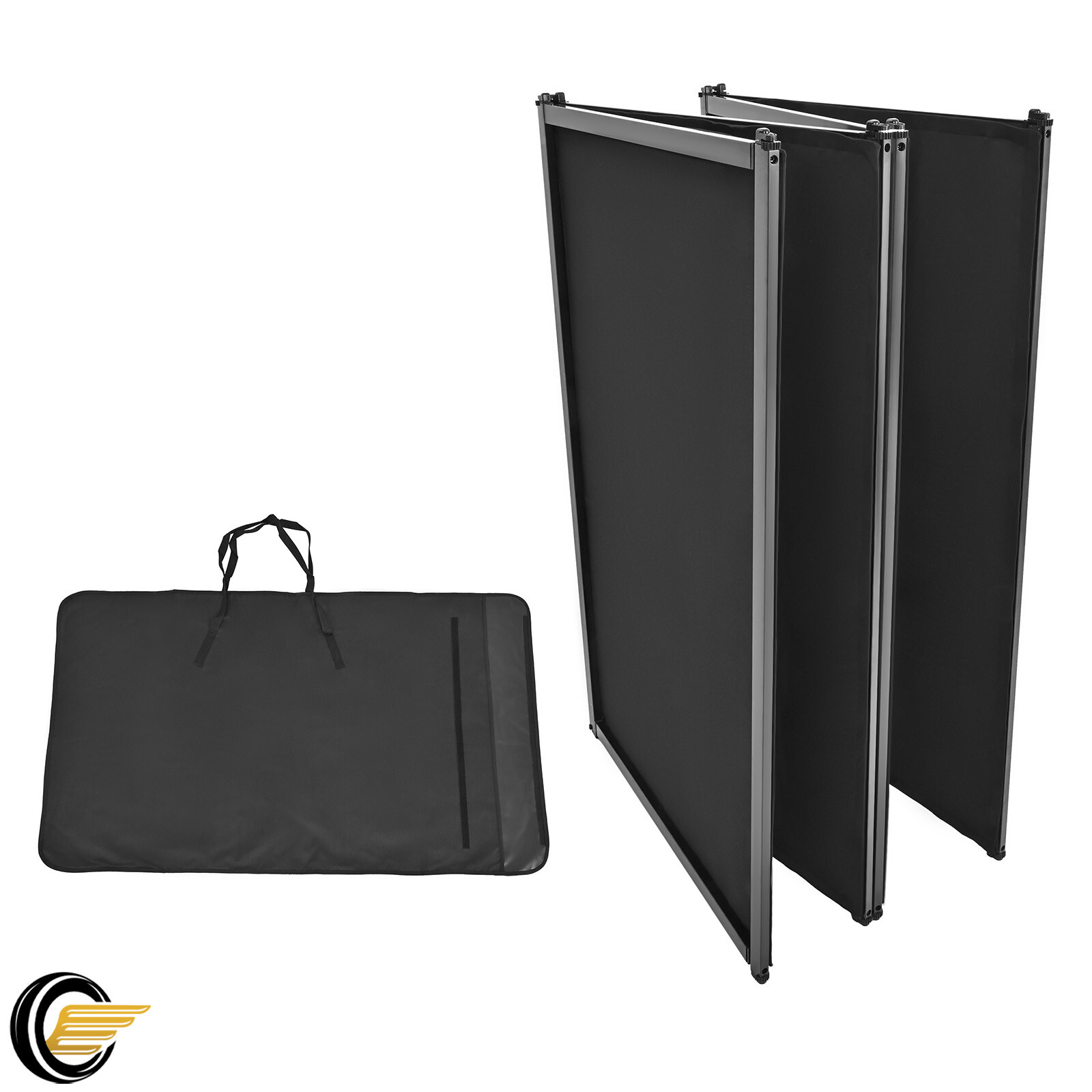 Black Portable Foldable DJ Booth Sturdy & Easy to Set Up Metal Frame W/Carry Bag