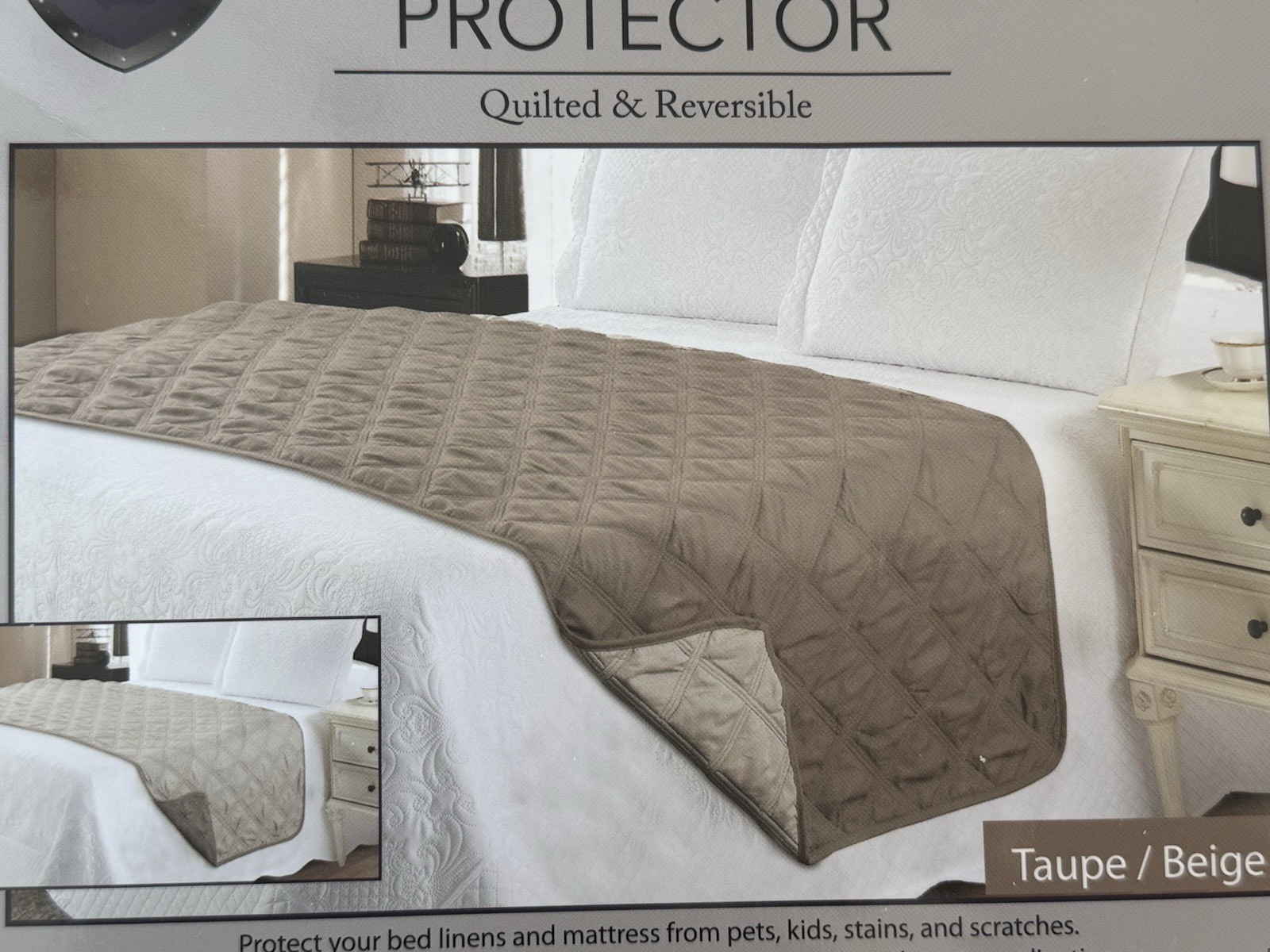 New Couch Guard Quilted End of Bed Runner Protector Taupe / Beige Full / Queen