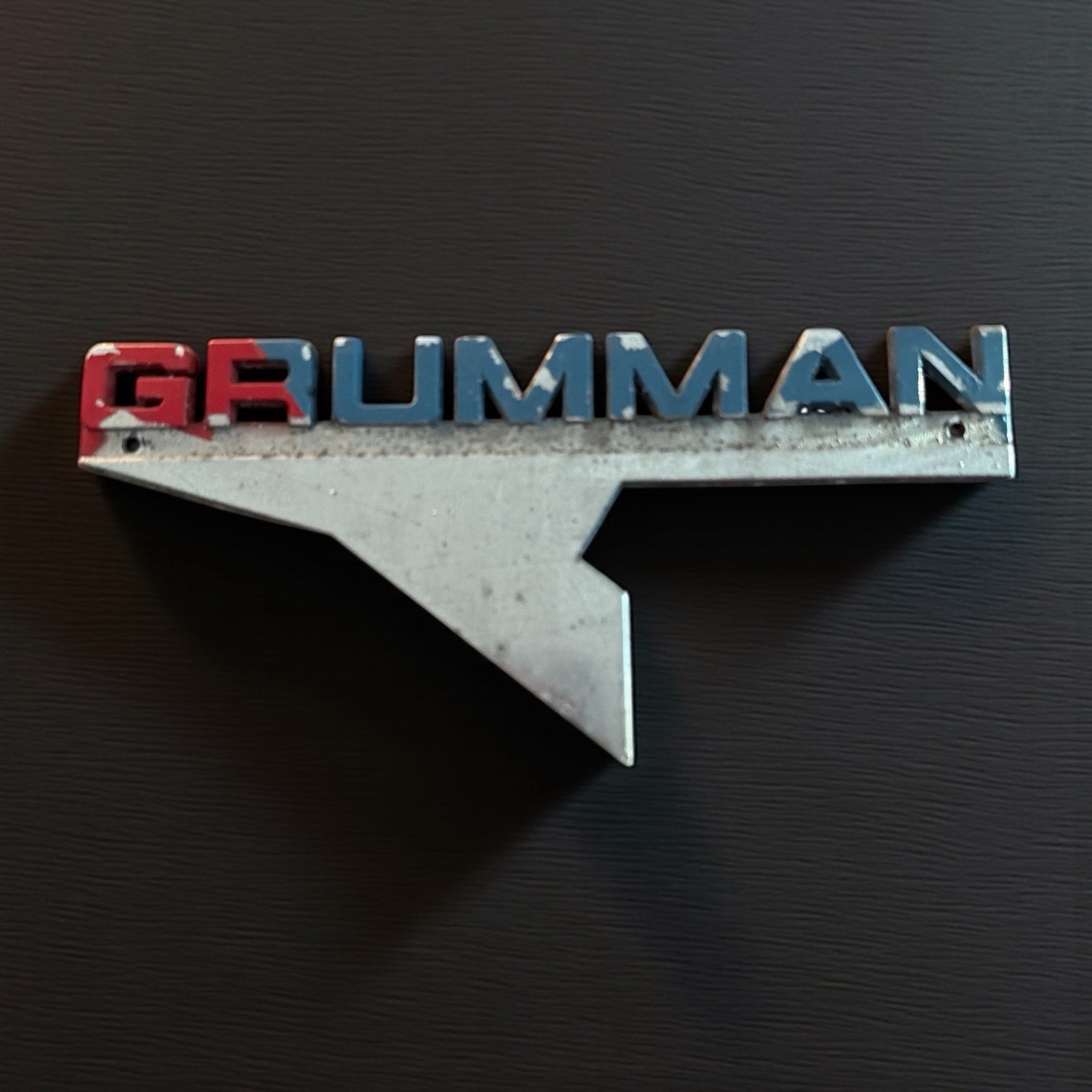 Grumman Emblem Left and Right Badges Preservation Condition Pitted Worn Awesome