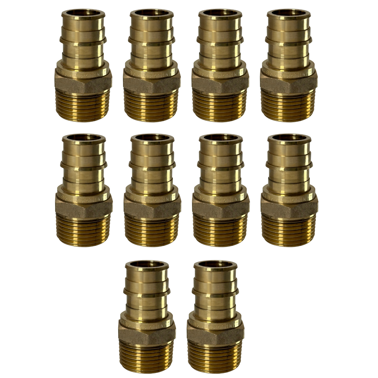 10 Pack XFITTING 3/4" Pex A x 3/4" Male NPT Adapter, F1960 Expansion, Lead Free