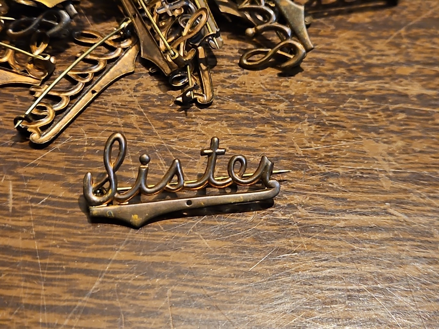 Lot Of 58 Sister Pins France Vintage 60s Brass Stampings Findings Jewelry