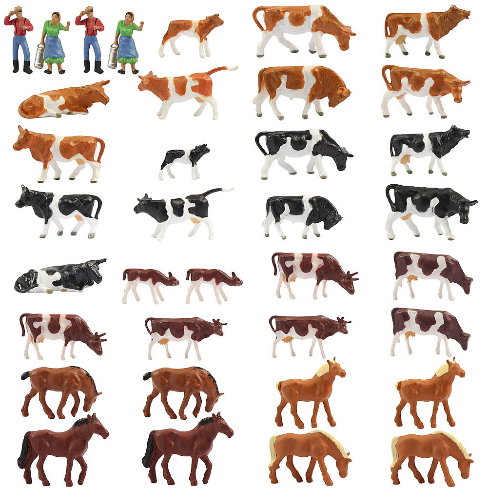 36pcs HO Scale 1:87 Well Painted Farm Animals Cows Horses Shepherd People