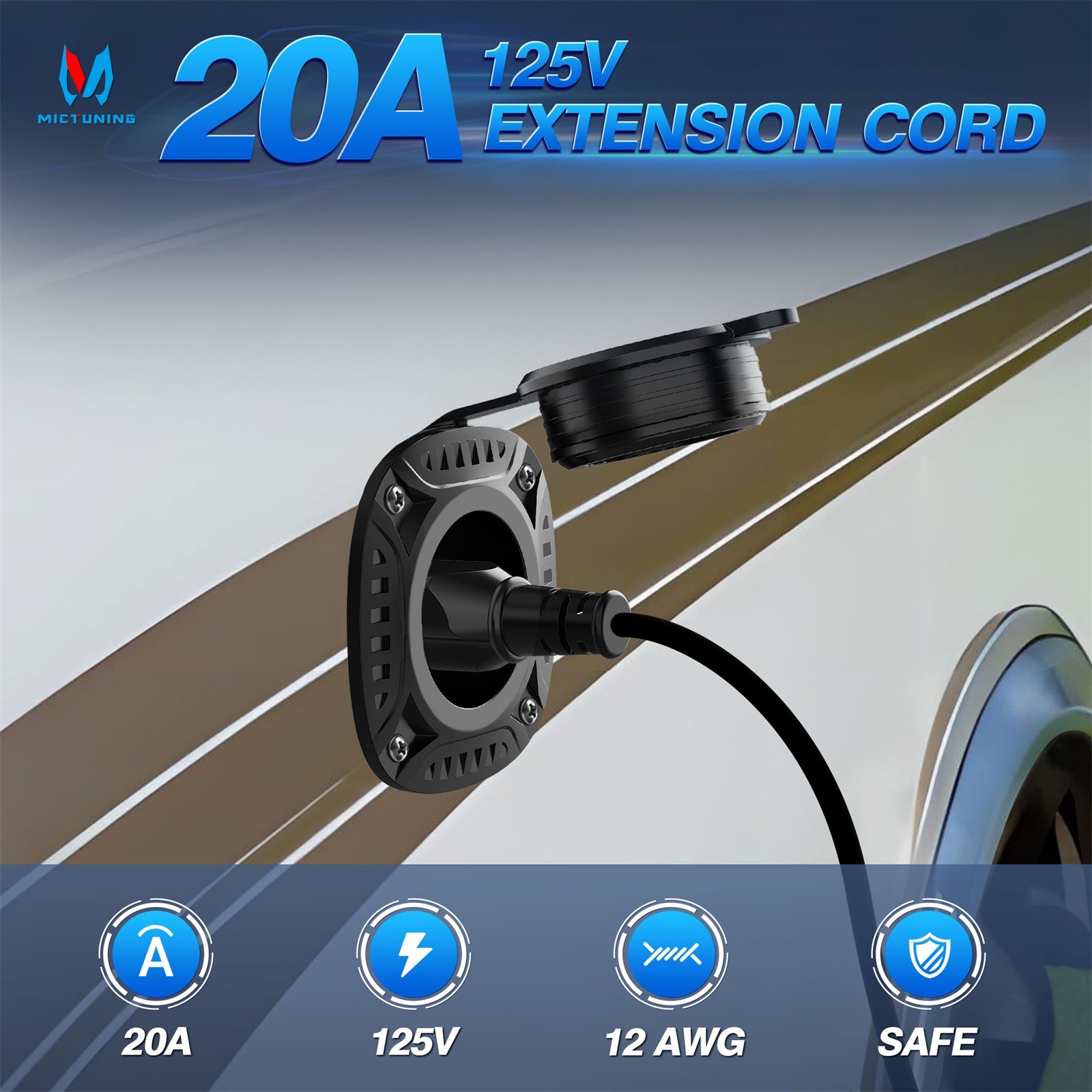 5-in-1 AC Port Plug 20A 125V, Dual 12 AWG Extension Cords for Trailer Truck Boat