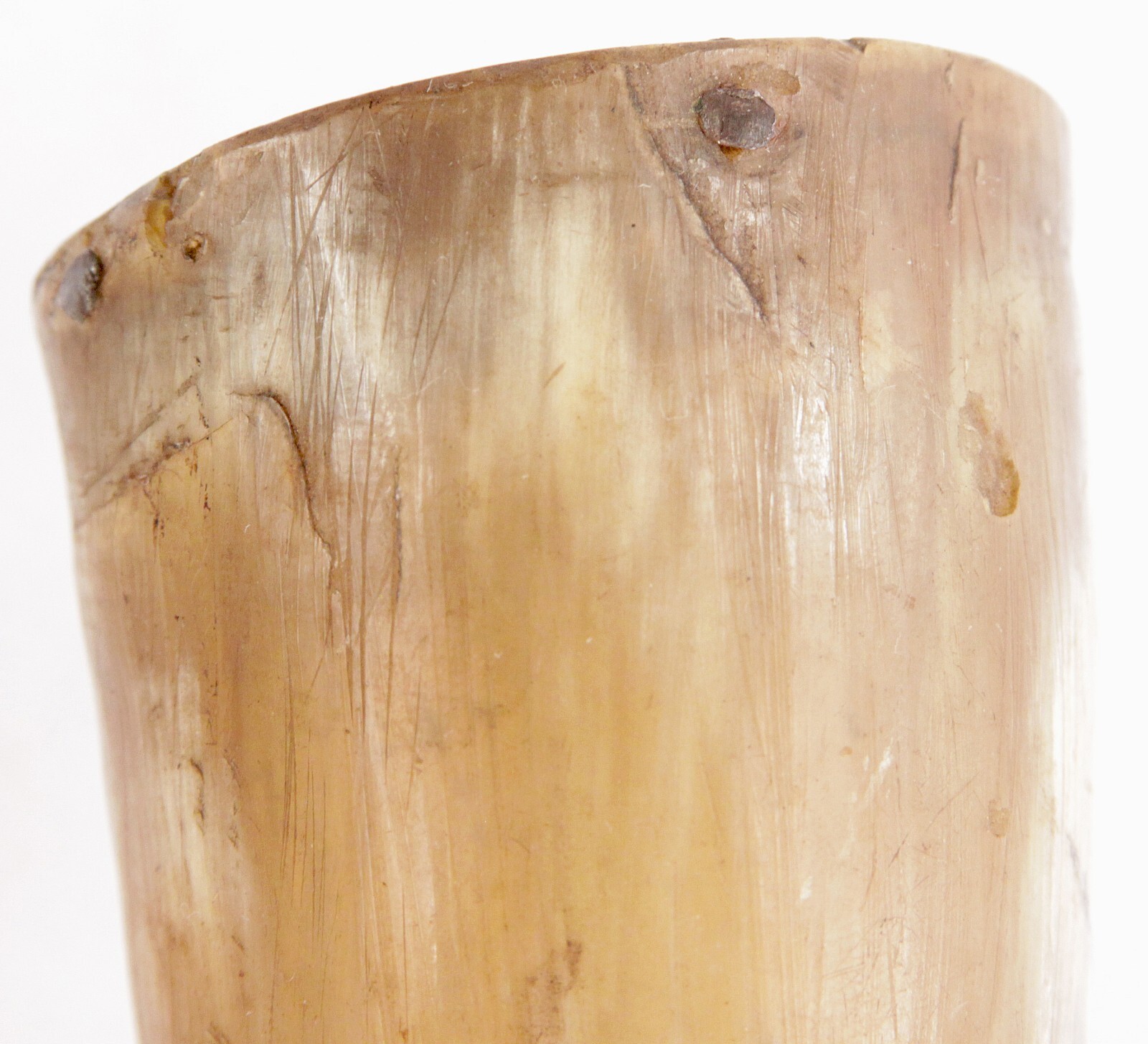 Antique 19th Century American Translucent Cow Horn Powder Horn Flask Old