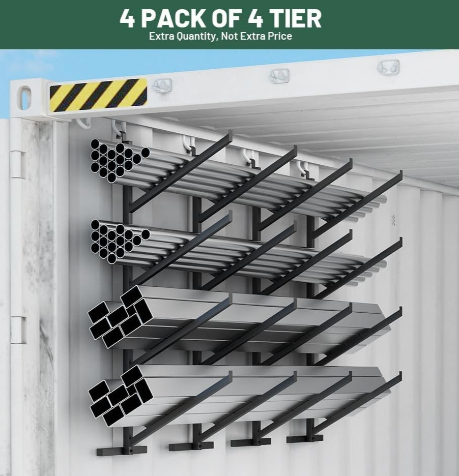 4 Pack Shipping Container Pipe Rack, Wall-mount Cargo Shelf Heavy Duty 400LBS