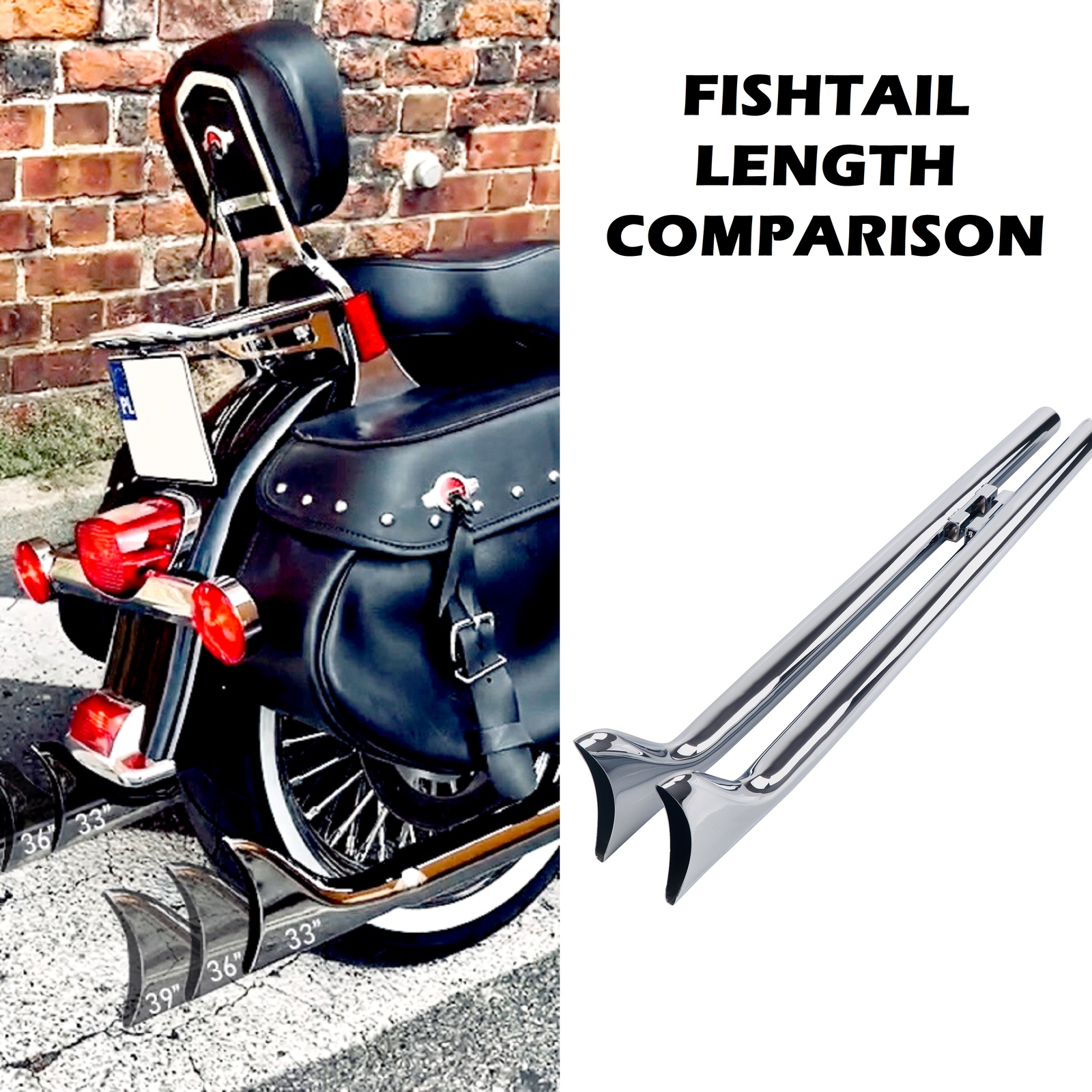 SHARKROAD 42'' Fishtail Pipes for Harley Softail with 1.75'' True Dual Headers