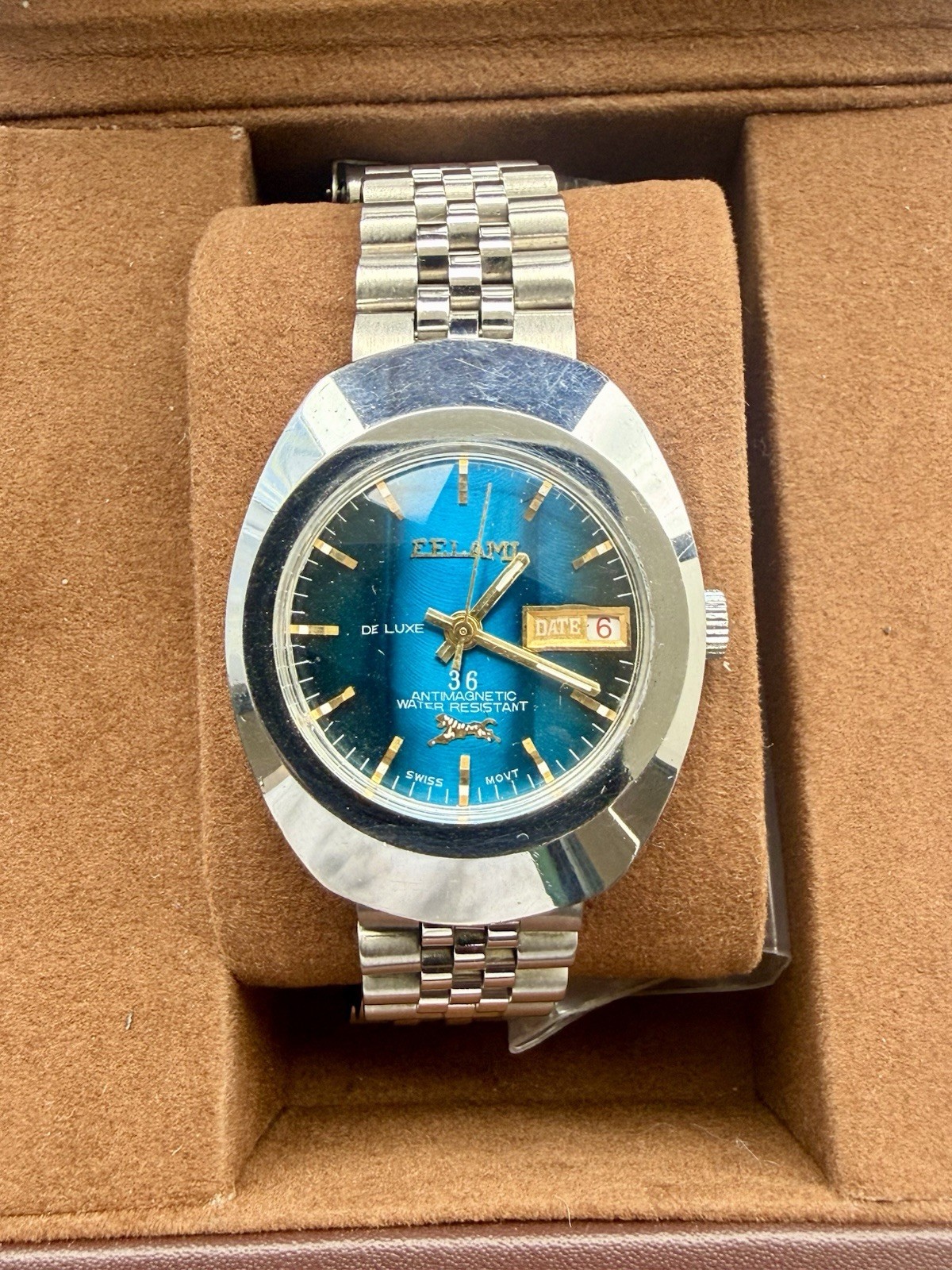 Vintage ELAMI De Luxe 36 automatic Swiss Mens Watch Rare