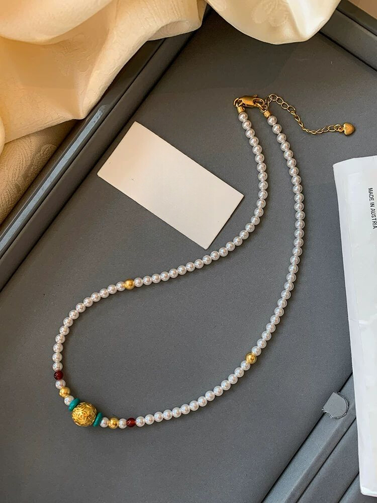 Vintage Lucky Pearl Necklace Accessories Women's Necklace